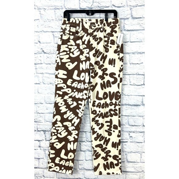 New Pacsun Womens Size 28 Dad Jean White Chocolate Peace Love Straight Leg E4 - Picture 3 of 11